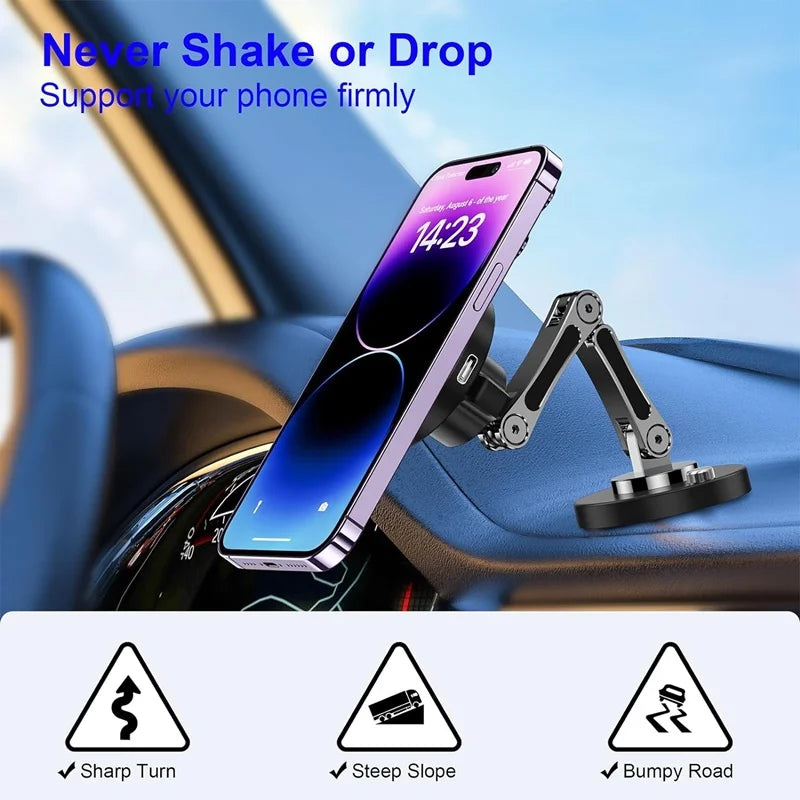 Carregador Sem Fio Magnético 15W com Suporte Dobrável e Rotação 360° para iPhone e Samsung
