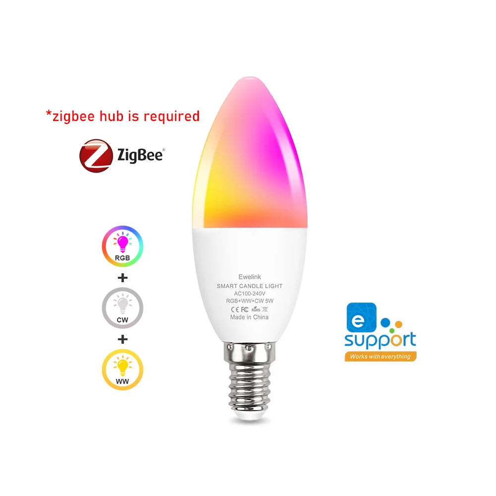 Lâmpada Inteligente Ewelink E14 Wifi Zigbee RGBCW - Compatível com Alexa, Google Home e SmartThings