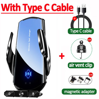 Carregador Sem Fio 15W para Carro - Suporte Magnético 3 em 1 para iPhone e Samsung