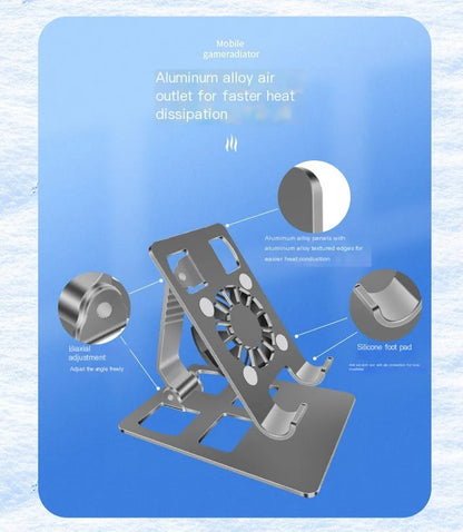 Suporte Universal de Metal para Celular com Ventiladores de Resfriamento - Mini Suporte Ajustável 360°