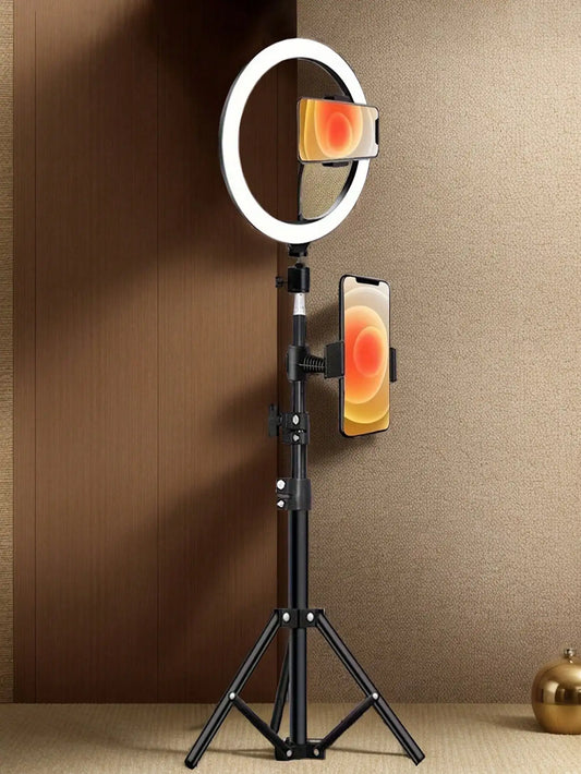 Tripé de 110cm com O-clip e Luz de Anel para Streaming de 10 Polegadas