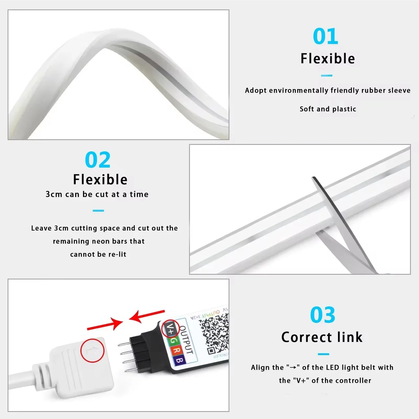 Fita LED Neon RGB à Prova d'Água - 1/2/3/5M com Controle Remoto Tuya