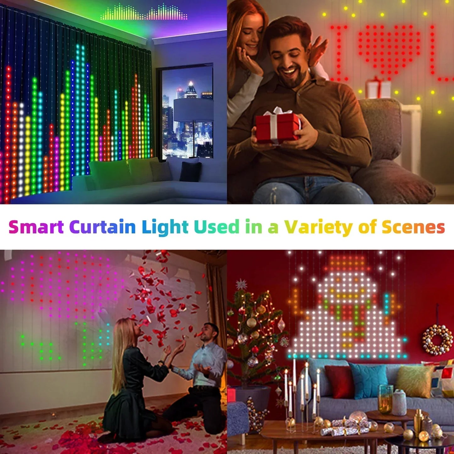 Luzes de Cortina Inteligentes 400 LEDs com Controle via App Bluetooth