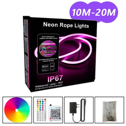 Fita de LED Neon RGB à Prova D'Água 30M DC24V com Sincronização Musical e Controle por App/Controle Remoto