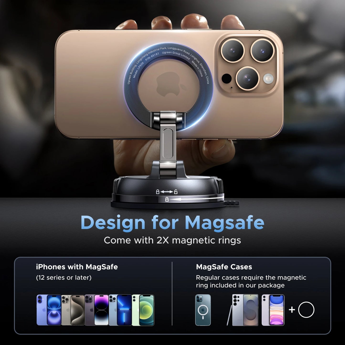Suporte Magnético para Celular UGREEN - Montagem 360° para Painel do Carro
