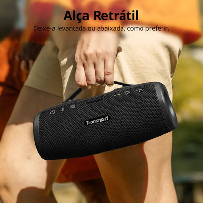 Caixa de Som Bluetooth Tronsmart Mirtune S100 - Potência de 50W, Impermeável IPX7, Alça Retrátil e Powerbank Integrado