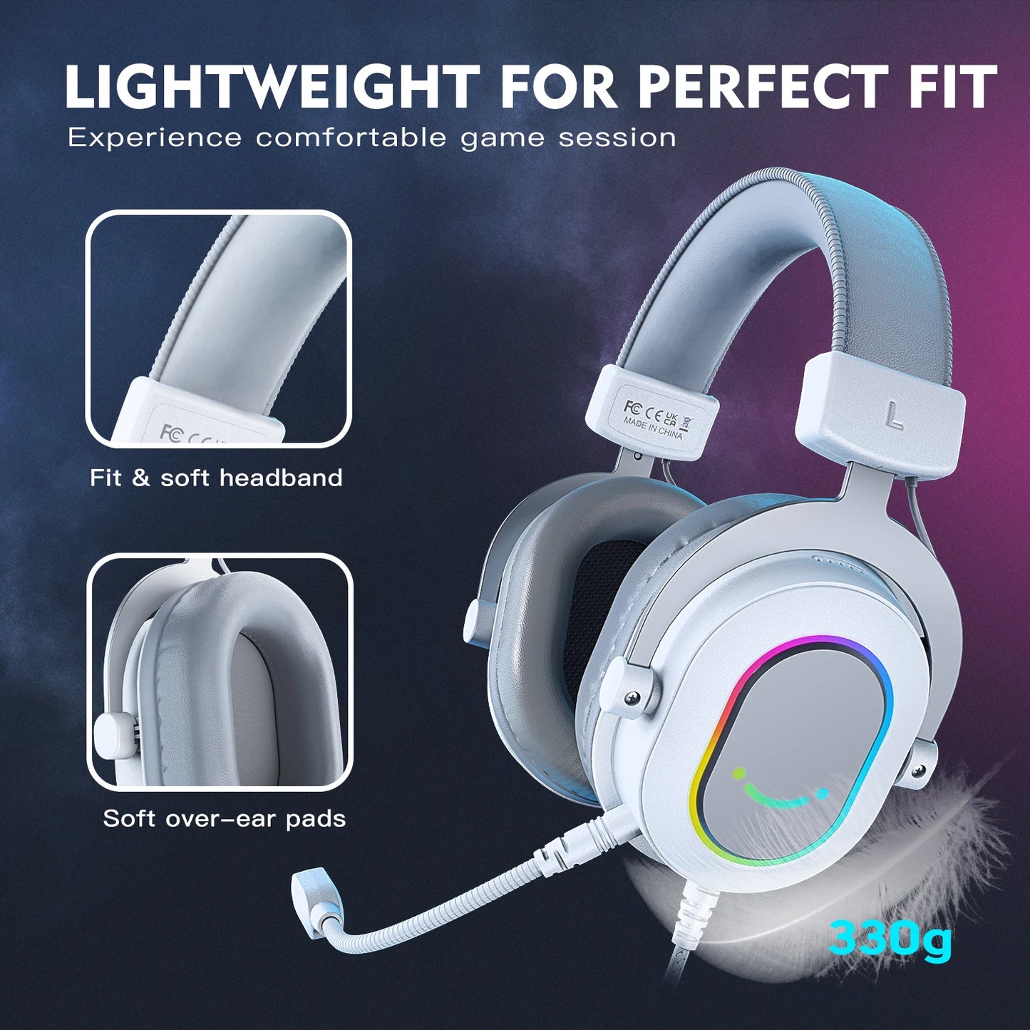 Fone de Ouvido Gamer FIFINE RGB com Som Surround 7.1 e Controle In-line