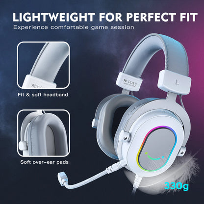 Fone de Ouvido Gamer FIFINE RGB com Som Surround 7.1 e Controle In-line