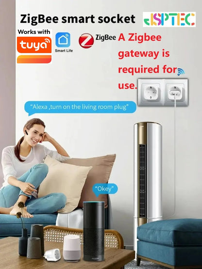 Tomada Inteligente Tuya Zigbee 20A com Monitoramento de Energia e Controle por Voz
