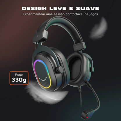 Fone de Ouvido Gamer Fifine H6 com RGB e Microfone - Som Surround 7.1