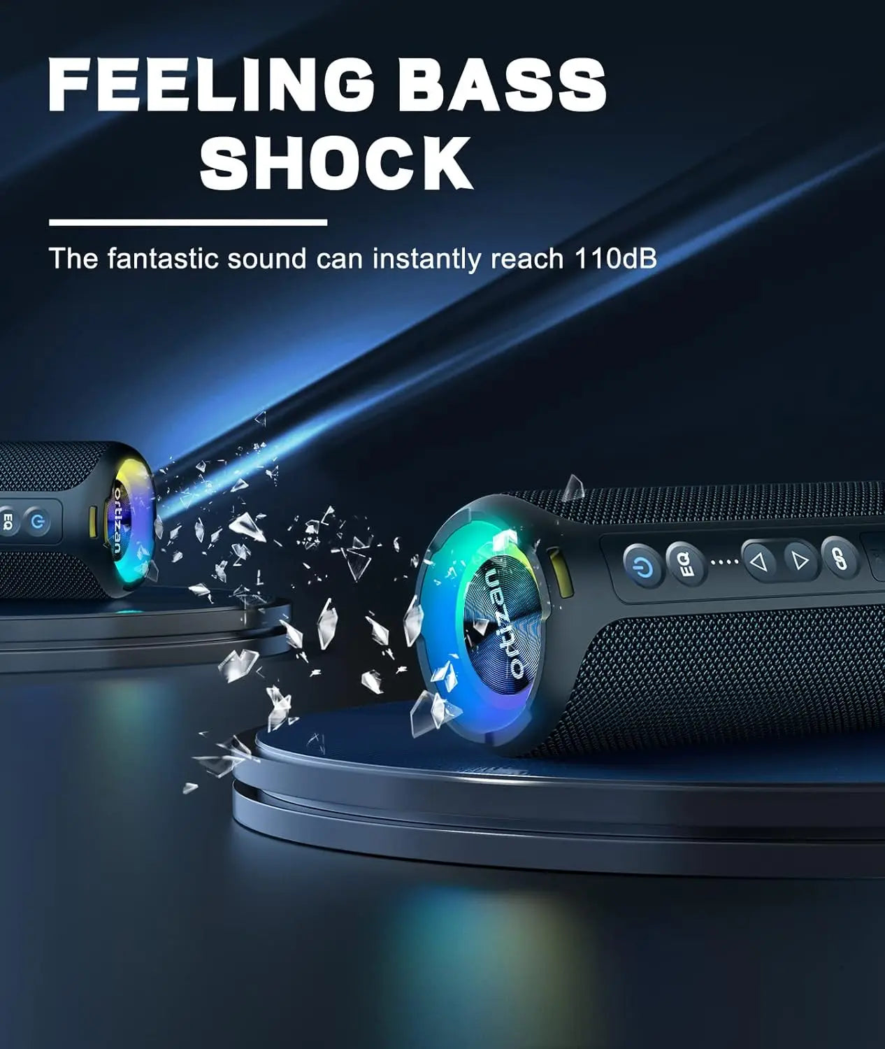 Caixa de Som Ortizan Bluetooth 40W com Bass Potente - À Prova d'Água IP7
