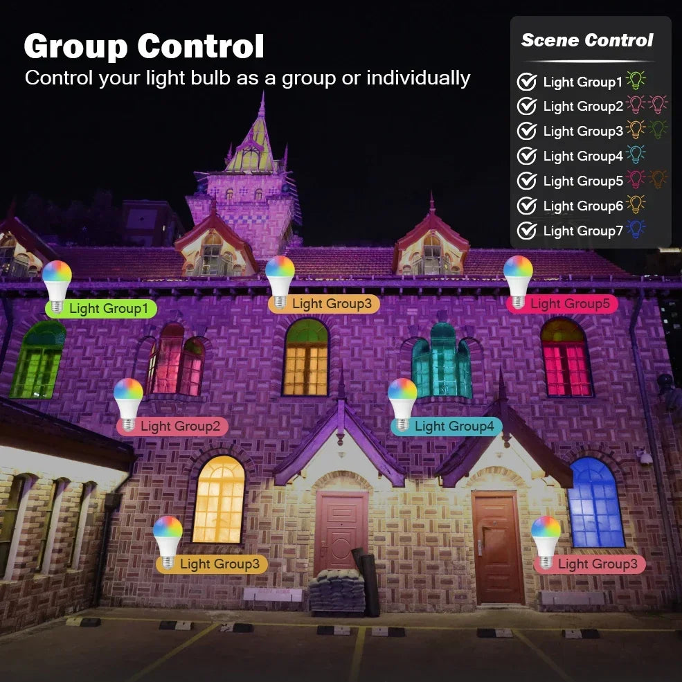 Lâmpada Inteligente RGB Dimmable Tuya - Conectividade Wi-Fi e Compatível com Alexa e Google Home