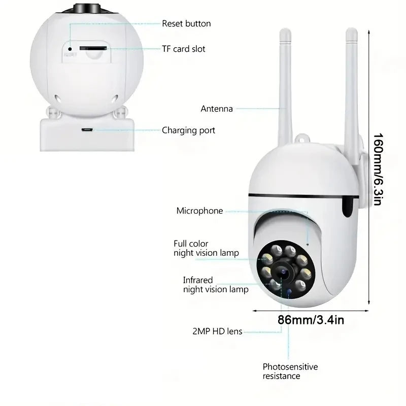 Câmera de Monitoramento Sem Fio A7 360° com Intercomunicador - Segurança Residencial 1080P