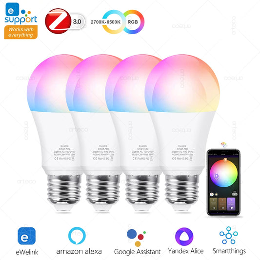 Lâmpada Inteligente Zigbee E27 RGB 15W/18W - Conectividade Total para Sua Casa