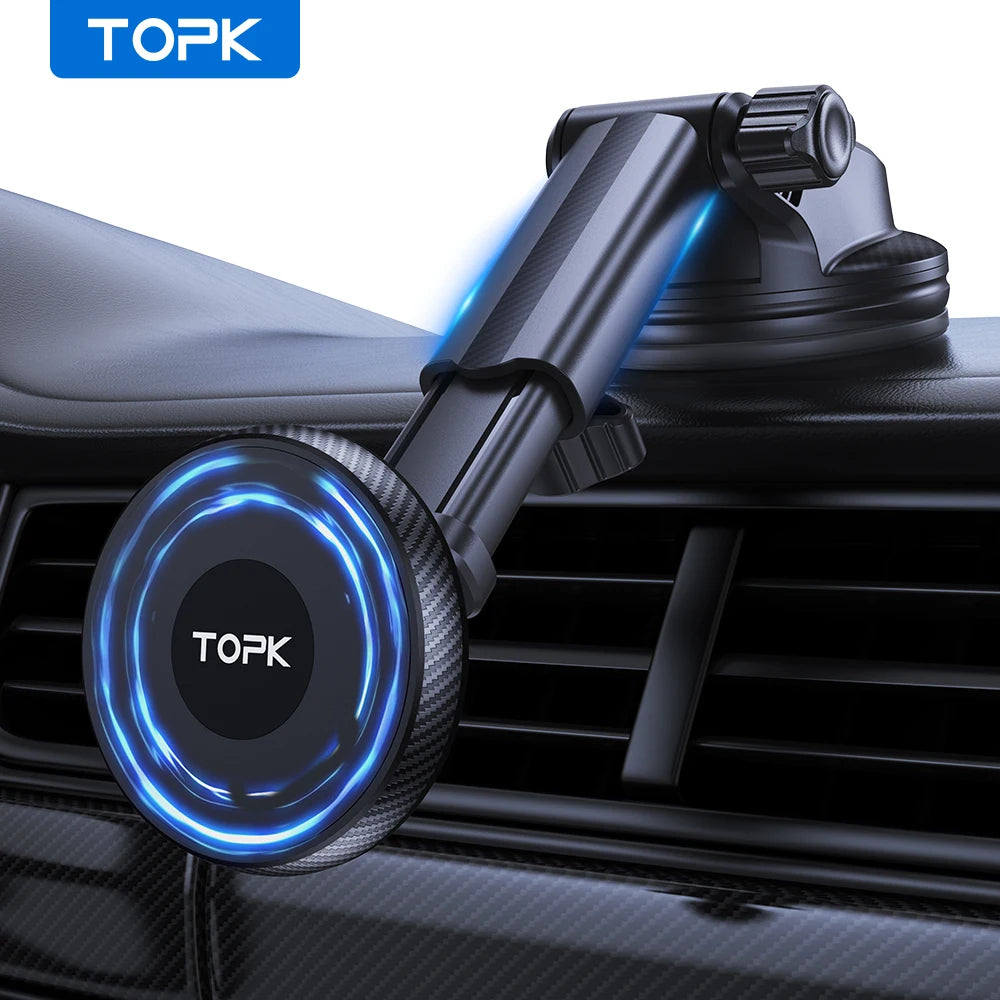 Suporte Magnético para Celular TOPK Mag-Safe - Montagem para Carro com Ventosa Forte e Braço Ajustável