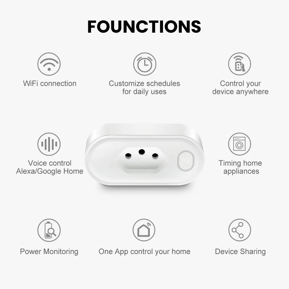 Adaptador de Tomada Inteligente Tuya 16A com Monitoramento de Energia