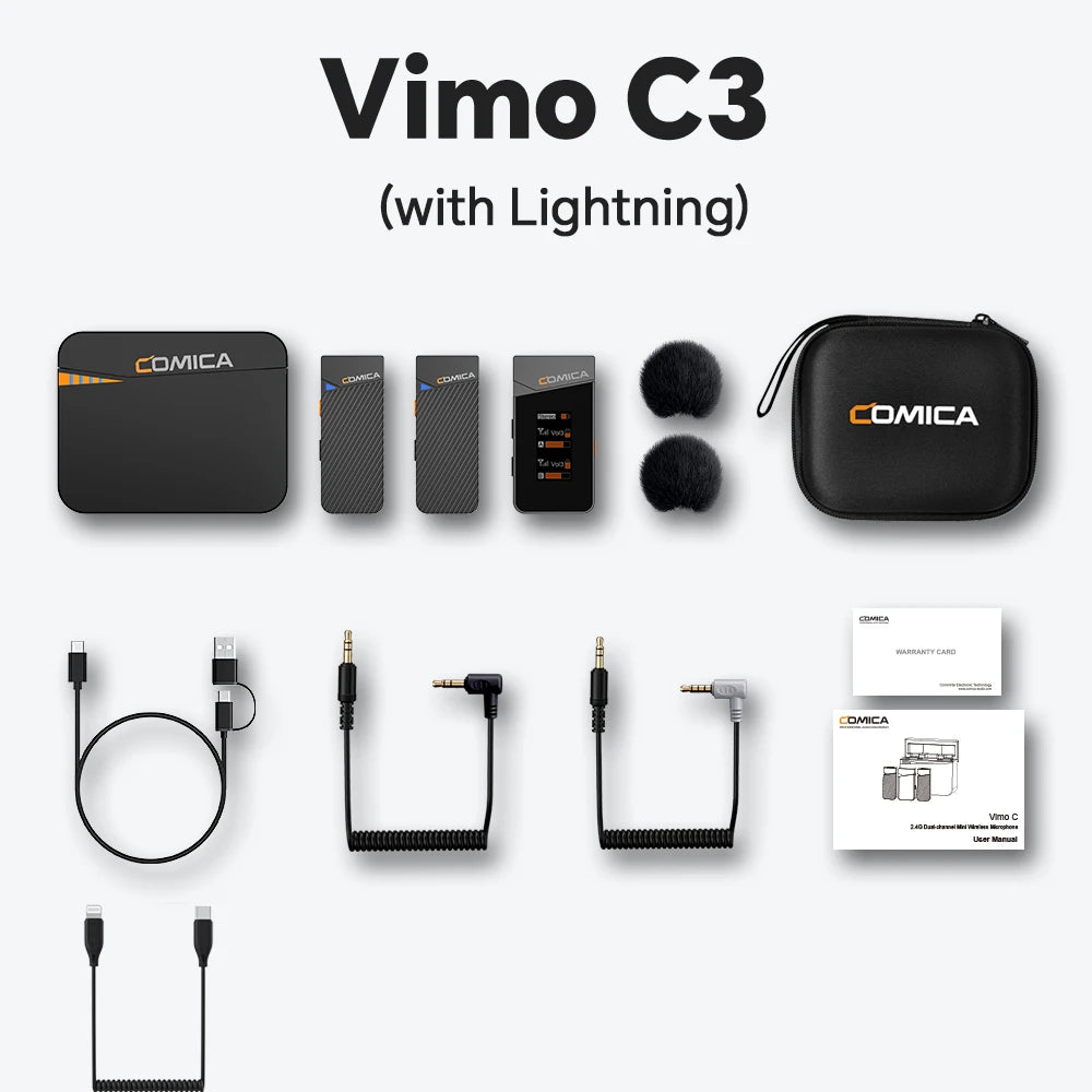 Microfone Lavalier Sem Fio COMICA Vimo C 2.4G com Estojo de Carregamento
