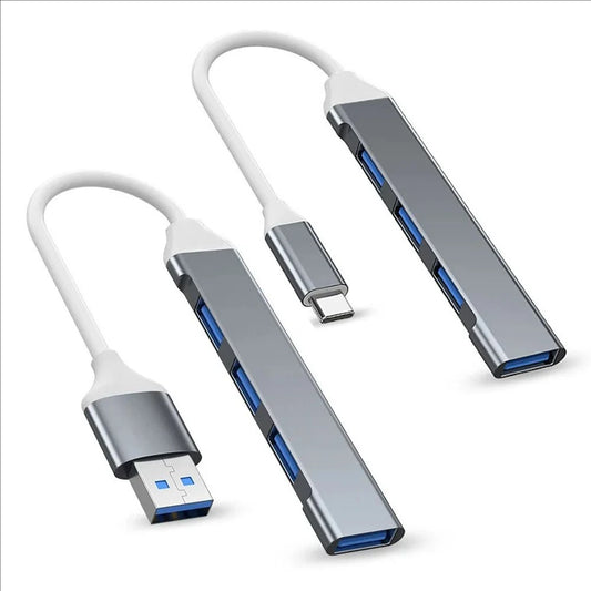 Adaptador USB Type C HUB Mini 4 em 1 - Splitter de Alumínio para Samsung, MacBook e Notebooks