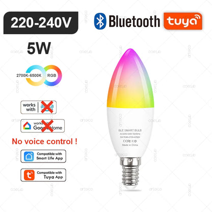 Lâmpada Inteligente Tuya E27 E14 GU10 WiFi Zigbee Bluetooth - LED Dimmable RGB 2700-6500K