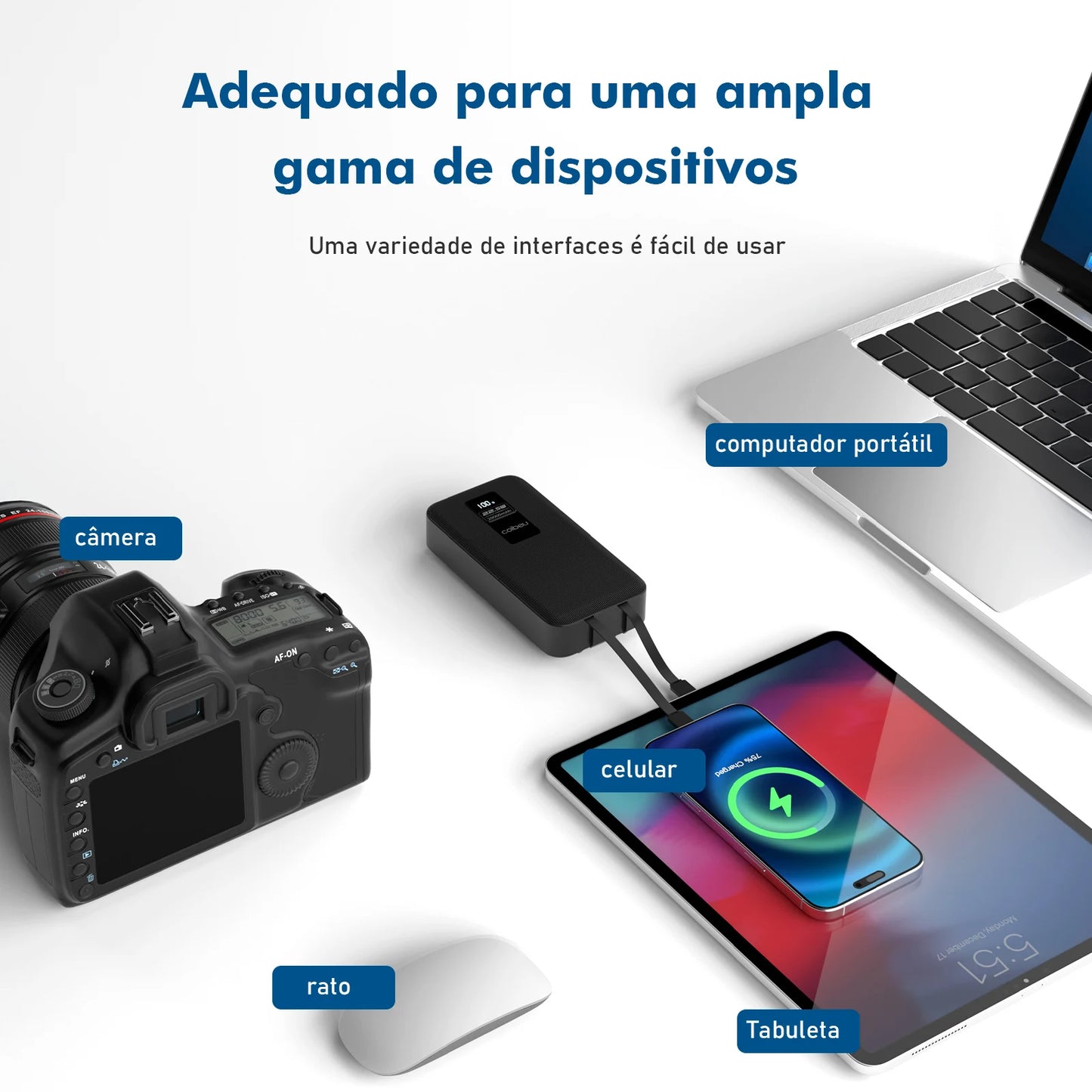 Power Bank Portátil 20000mAh - Carregador de Bateria Recarregável