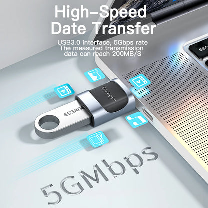 Adaptador OTG Essager USB 3.0 para Type-C - Conector USB A Masculino para Micro USB Type-C Feminino