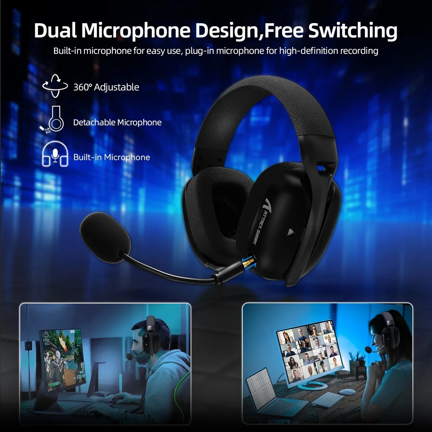 Fone de Ouvido Gamer Wireless Attack Shark L80PRO - Conectividade 2.4G/BT/Com Fio