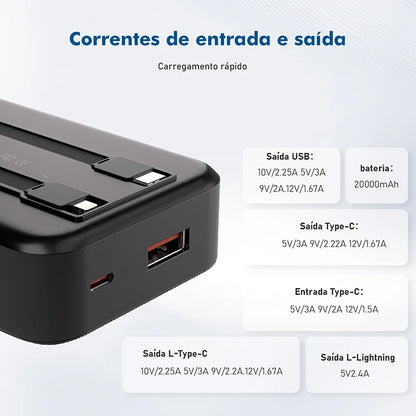Power Bank Portátil 10000mAh e 20000mAh com Display Digital
