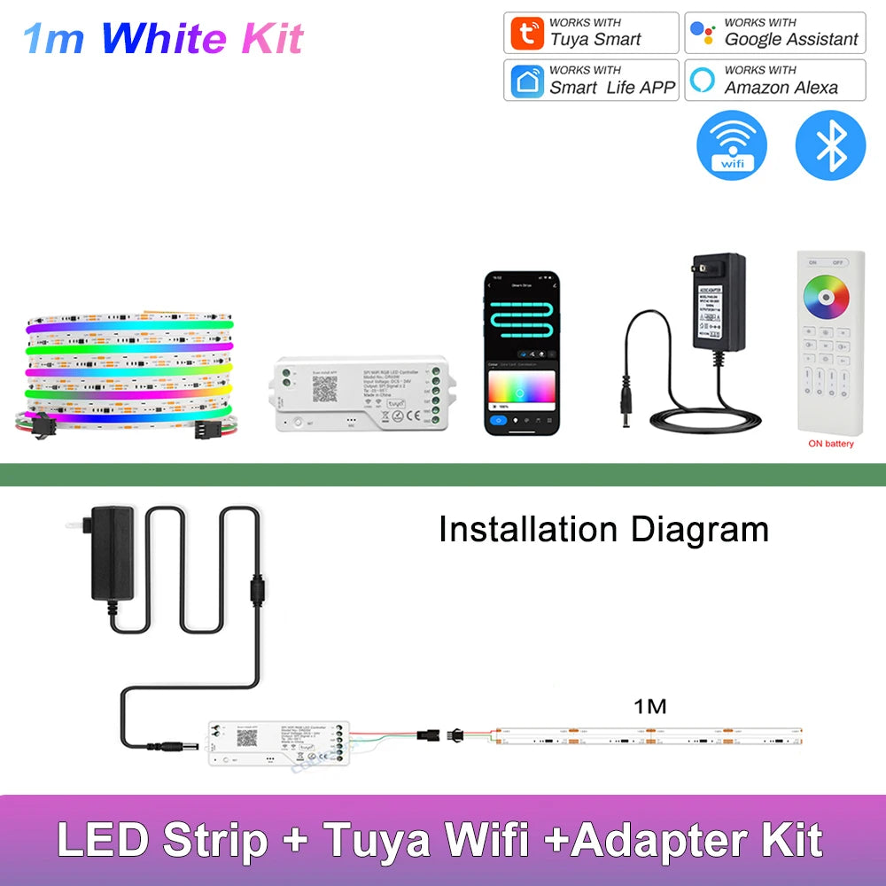 Fita de LED COB RGB Endereçável 1-25M 24V WS2811 com Controle Tuya WiFi