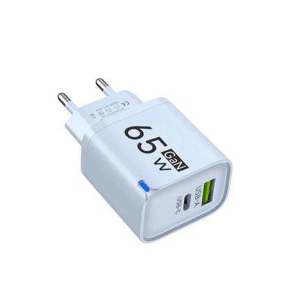 Carregador Rápido 65W GaN Type C com Duas Portas - Adaptador de Energia para Celulares