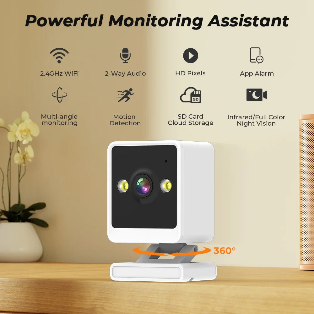 Câmera de Vigilância Mini HD 1080P Wifi - Monitoramento de Bebês e Pets com Áudio Bidirecional