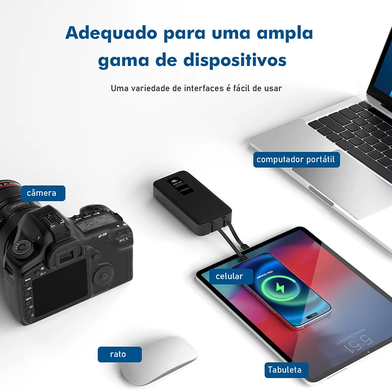 Power Bank Portátil 10000mAh e 20000mAh com Display Digital