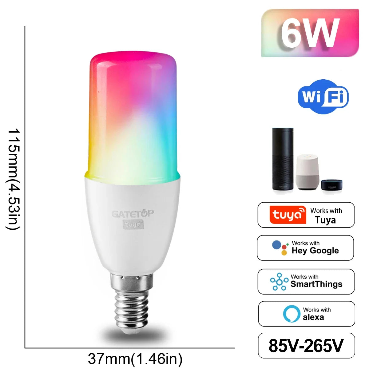 Lâmpada Inteligente RGB Dimmable Tuya - Conectividade Wi-Fi e Compatível com Alexa e Google Home