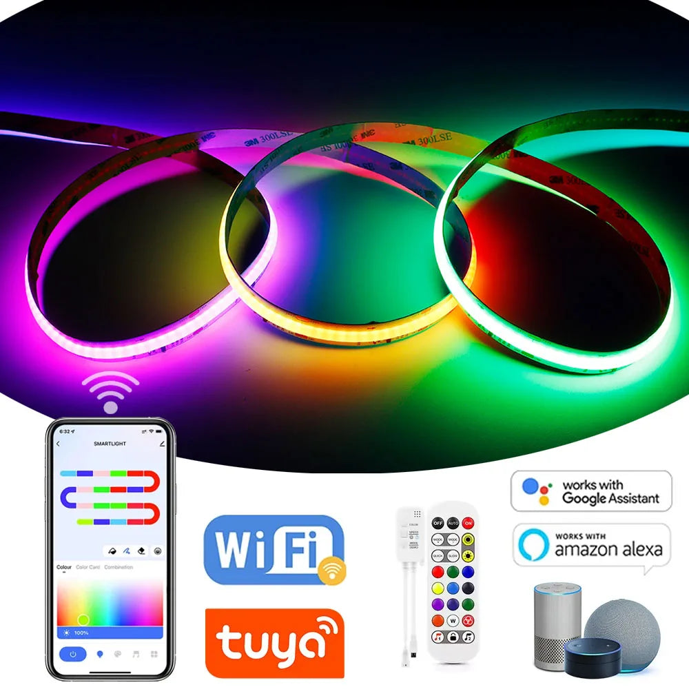 Fita de LED RGB Endereçável WS2811 IC COB com Controle APP Tuya