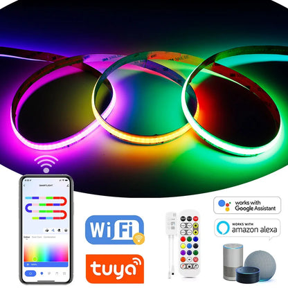 Fita de LED RGB Endereçável WS2811 IC COB com Controle APP Tuya