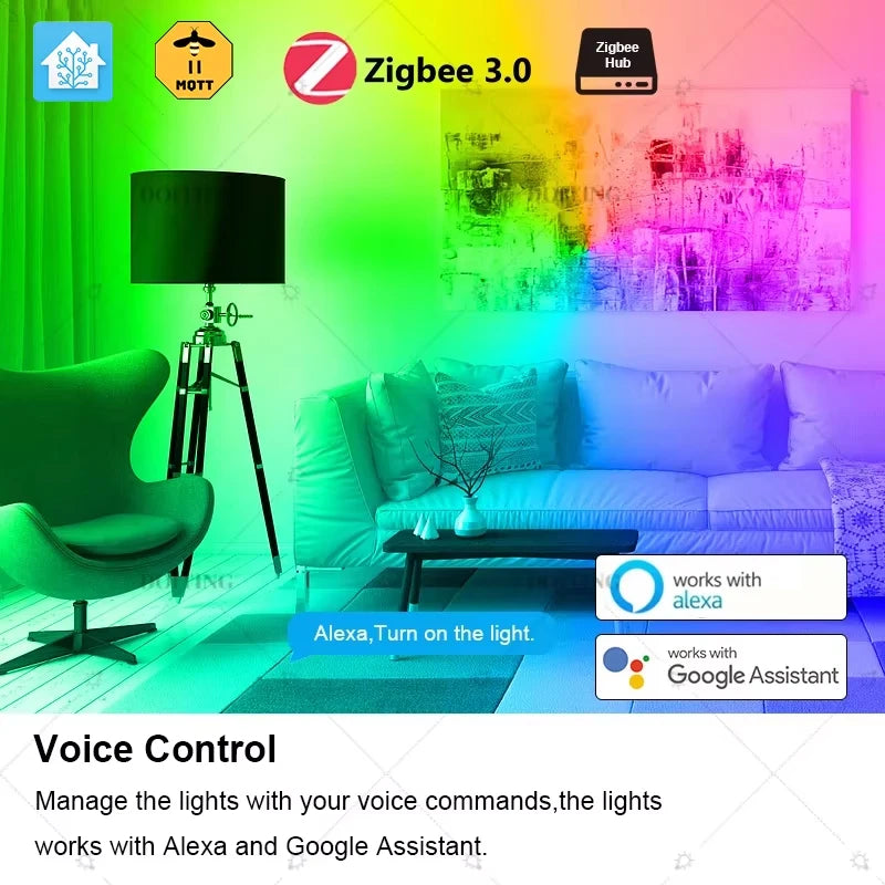 Lâmpada Inteligente Zigbee 3.0 E27/B22 RGBCW - Controle por Voz com Alexa e Google Home