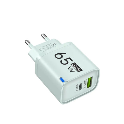 Carregador Rápido 65W GaN Type C com Duas Portas - Adaptador de Energia para Celulares