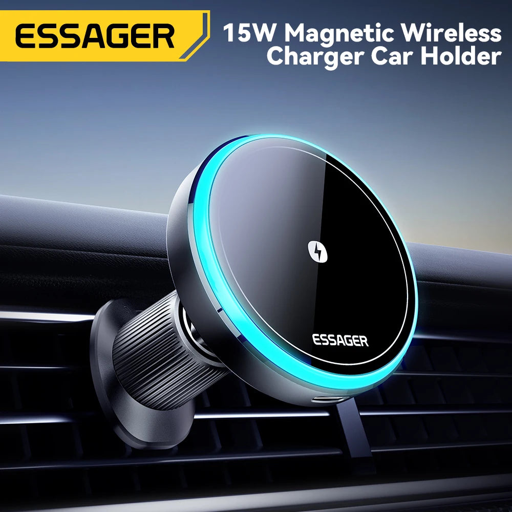 Suporte Veicular Magnético para Carregamento Sem Fio Essager 15W com Luz RGB