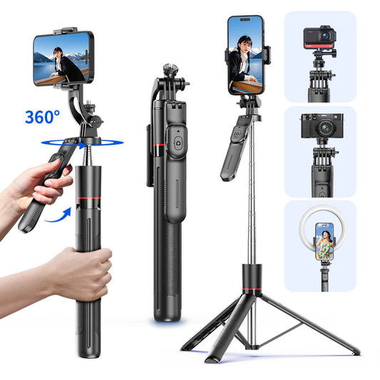 F16 Bastão de Selfie Tripé com 1708mm de Comprimento, 8 Seções, Controle Remoto Bluetooth, Rotação 360°, Interface 1/4 para Câmera de Smartphone e Vlog