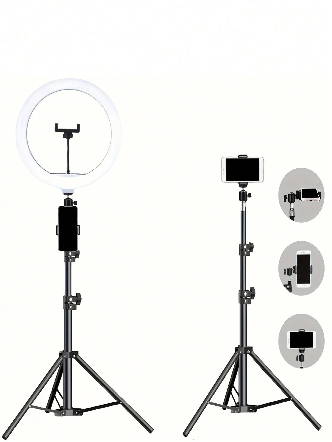 Tripé de 110cm com O-clip e Luz de Anel para Streaming de 10 Polegadas