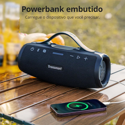 Caixa de Som Bluetooth Tronsmart Mirtune S100 - Potência de 50W, Impermeável IPX7, Alça Retrátil e Powerbank Integrado