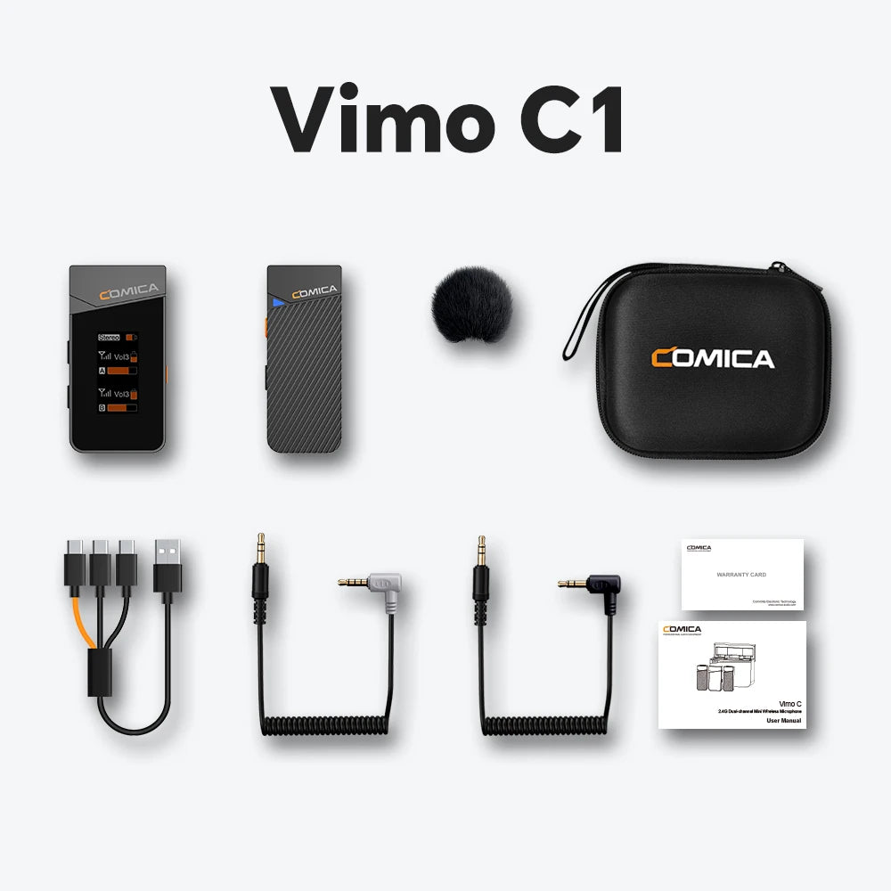 Microfone Lavalier Sem Fio COMICA Vimo C 2.4G com Estojo de Carregamento