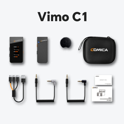 Microfone Lavalier Sem Fio COMICA Vimo C 2.4G com Estojo de Carregamento