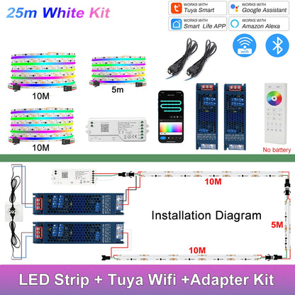 Fita de LED COB RGB Endereçável 1-25M 24V WS2811 com Controle Tuya WiFi