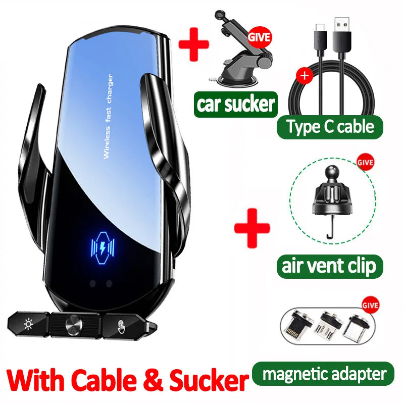 Carregador Sem Fio 15W para Carro - Suporte Magnético 3 em 1 para iPhone e Samsung