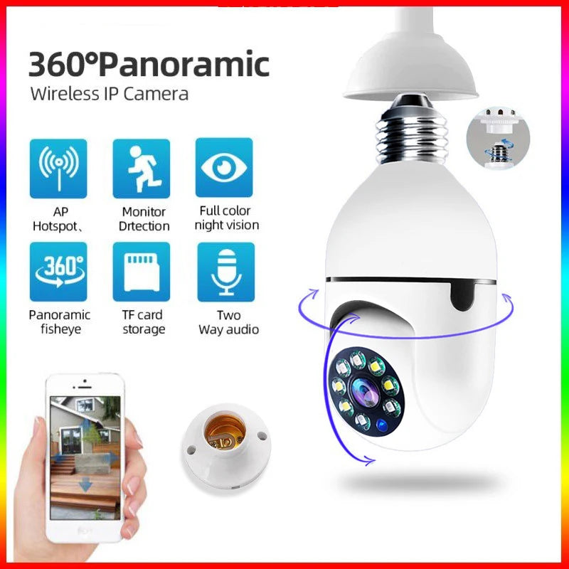 Câmera de Segurança WiFi 1080P HD com Lâmpada E27 - Monitoramento Interno e Externo