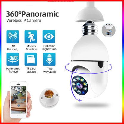 Câmera de Segurança WiFi 1080P HD com Lâmpada E27 - Monitoramento Interno e Externo