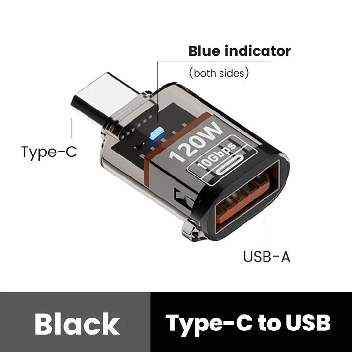 Adaptador OTG Type C para USB A 120W - Carregamento Rápido para iPhone 15/16, MacBook e iPad