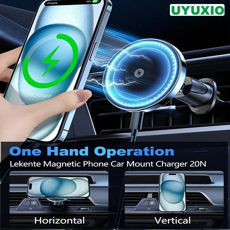 Carregador Magnético Sem Fio UYUXIO 15W para Carro - Suporte Magnético para iPhone 16, 15, 14, 13, 12 Pro Max Plus