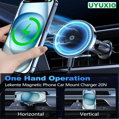 Carregador Magnético Sem Fio UYUXIO 15W para Carro - Suporte Magnético para iPhone 16, 15, 14, 13, 12 Pro Max Plus