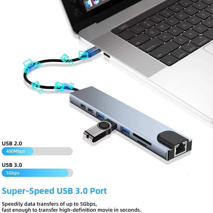 Estação de Docking USB C 8 em 1 com HDMI 4K e Adaptador Ethernet
